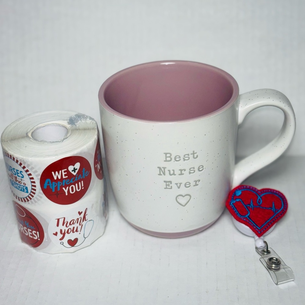 Nurse Gift Bundle of Mug, Badge Holder, and Stickers